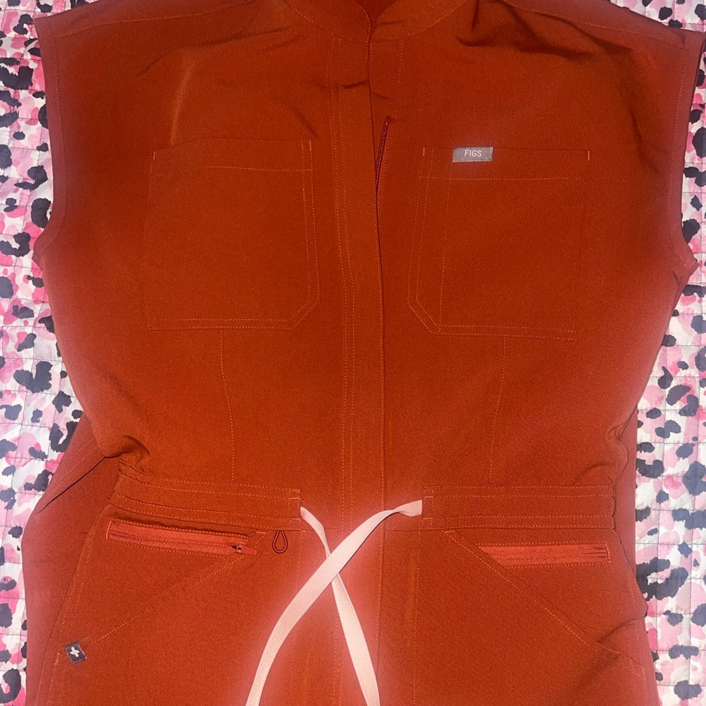 Figs Rust jumpsuit with Pink Accents